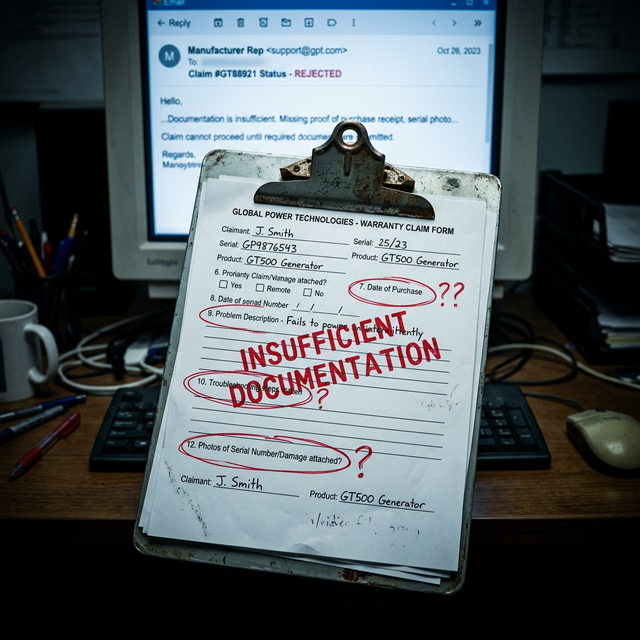 Rejected warranty claim form