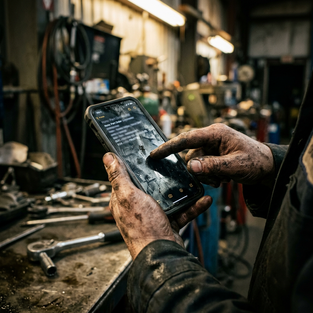 Greasy hands struggling with a smartphone